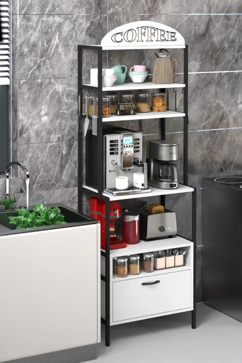 Metal Coffee Corner Kitchen Shelf - White