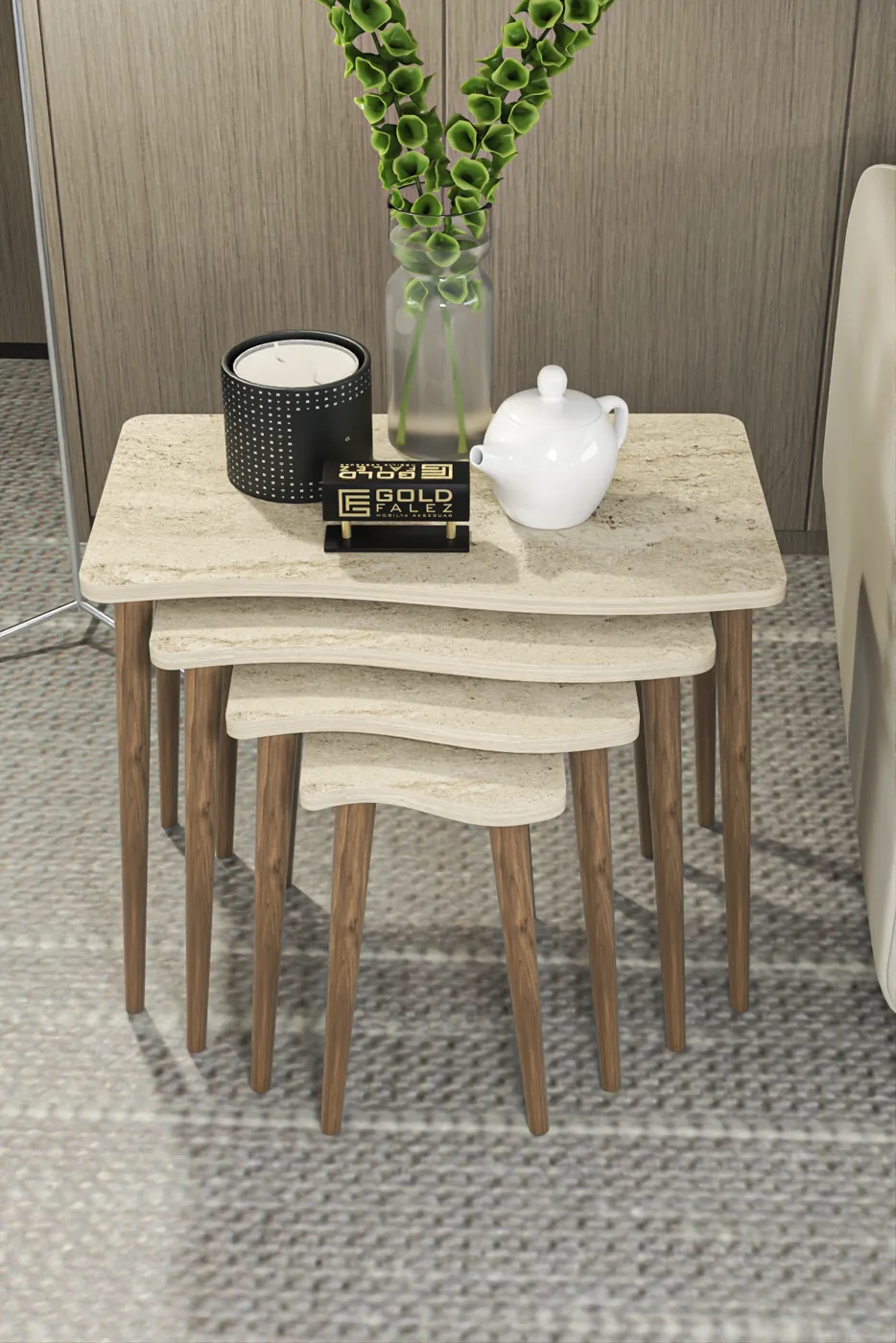 Turned Leg 4-Piece Square Nesting Table Set - Ecru
