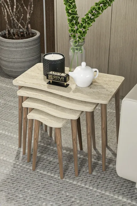 Turned Leg 4-Piece Square Nesting Table Set - Ecru