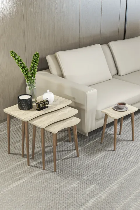 Turned Leg 4-Piece Square Nesting Table Set - Ecru