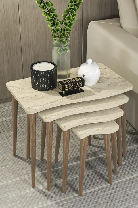 Turned Leg 4-Piece Square Nesting Table Set - Ecru