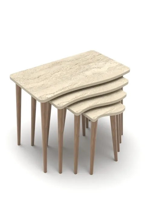 Turned Leg 4-Piece Square Nesting Table Set - Ecru