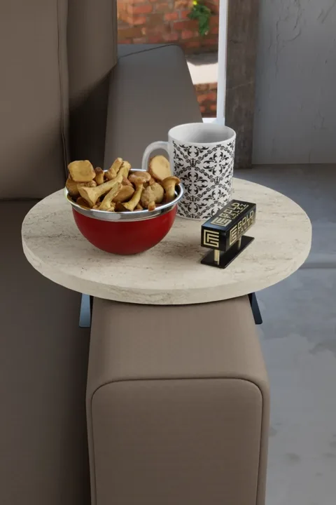 Adjustable Metal Leg Round Tray Side Table - Ecru