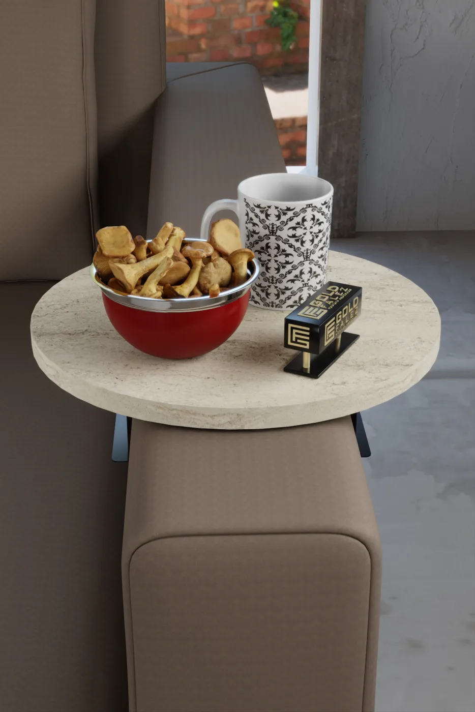 Adjustable Metal Leg Round Tray Side Table - Ecru