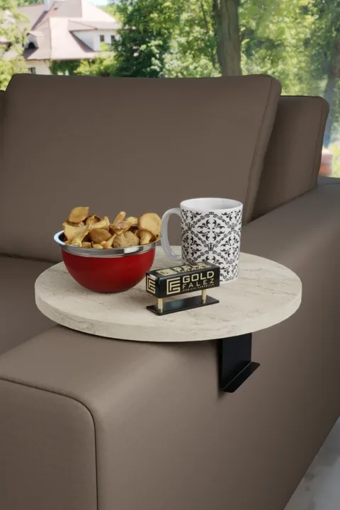 Adjustable Metal Leg Round Tray Side Table - Ecru
