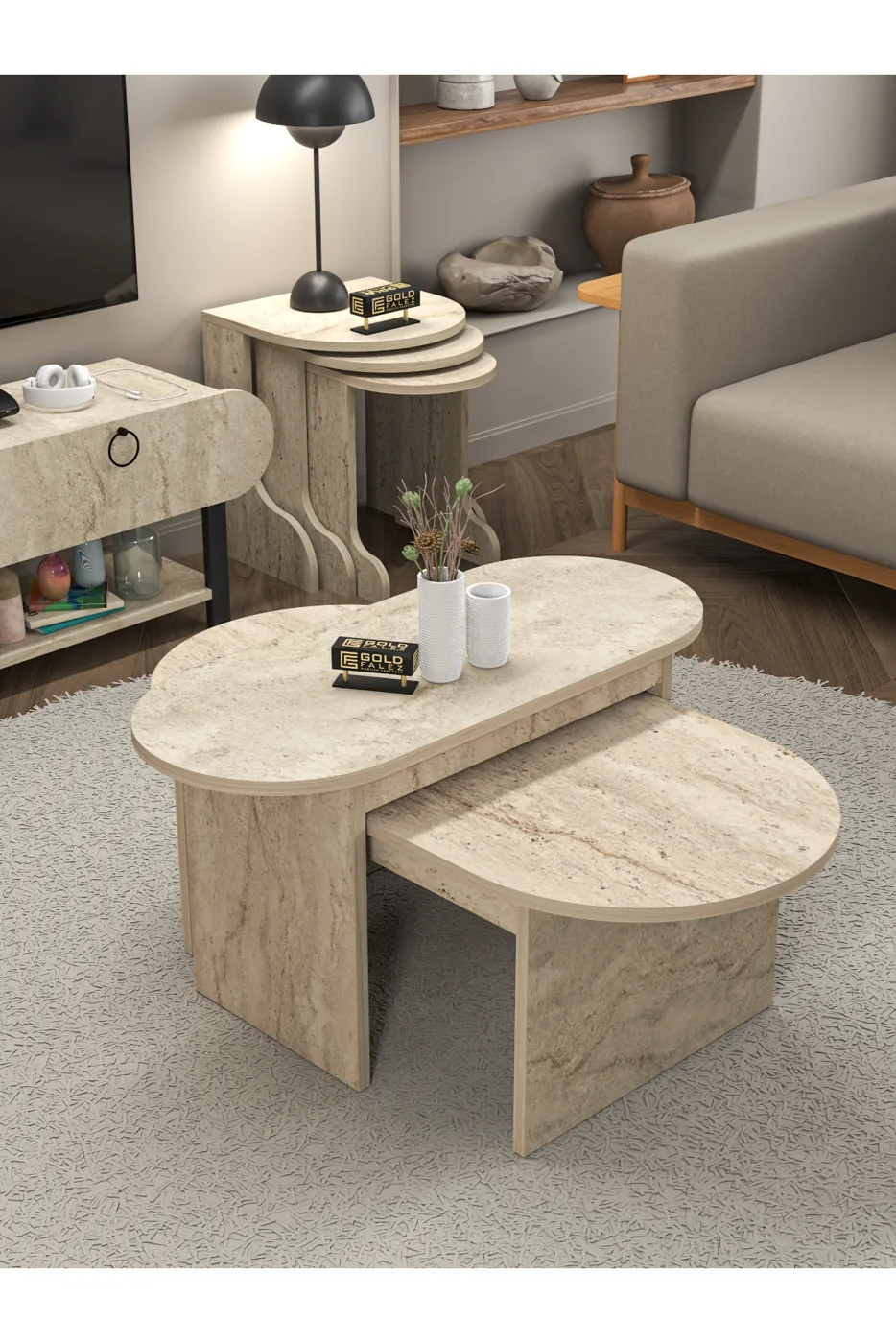 Setro 2-Piece Oval Coffee Table - Ecru