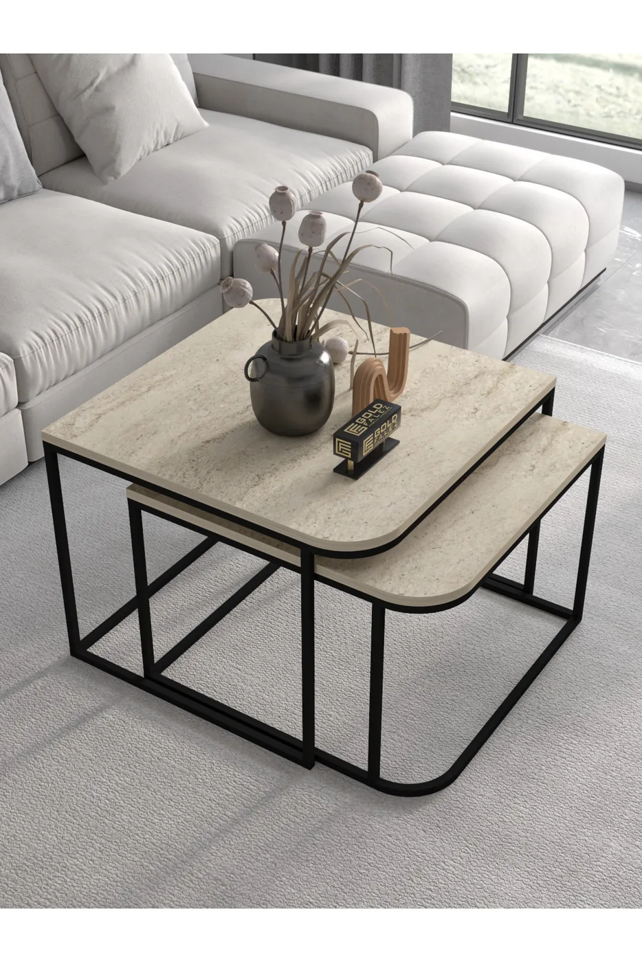 Damla 2-Piece Square Coffee Table - Multicolour