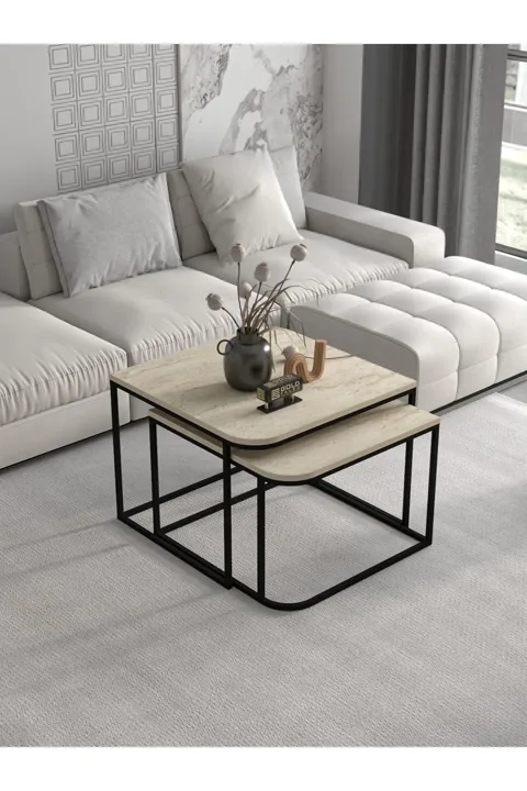Damla 2-Piece Square Coffee Table - Multicolour
