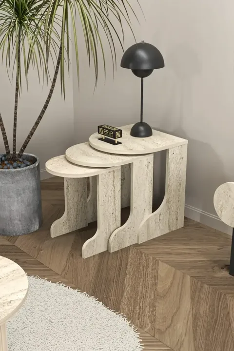 Setro 3-Piece Round Nesting Table Set - Ecru