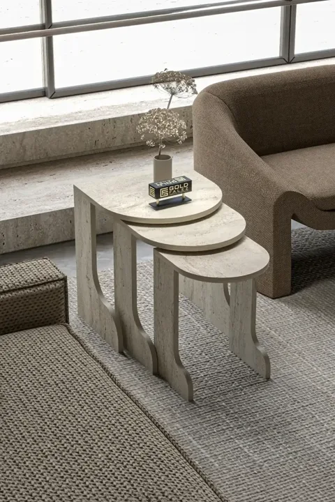 Setro 3-Piece Round Nesting Table Set - Ecru