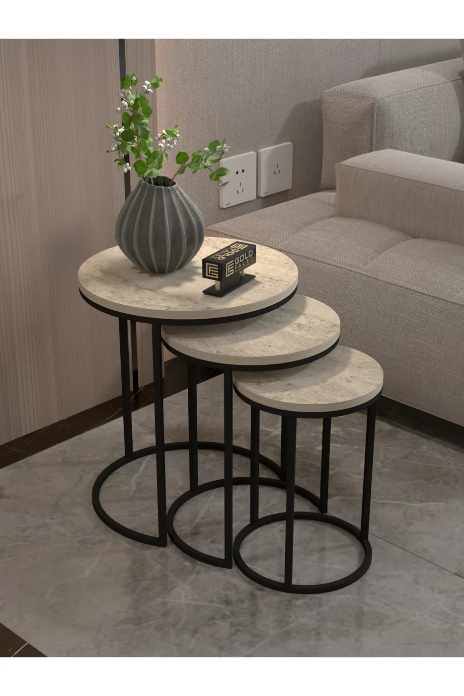 C 3-Piece Round Nesting Table Set - Ecru