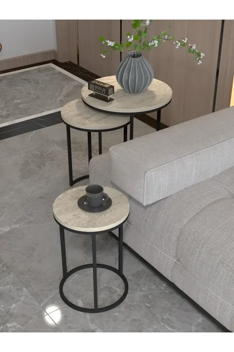 C 3-Piece Round Nesting Table Set - Ecru