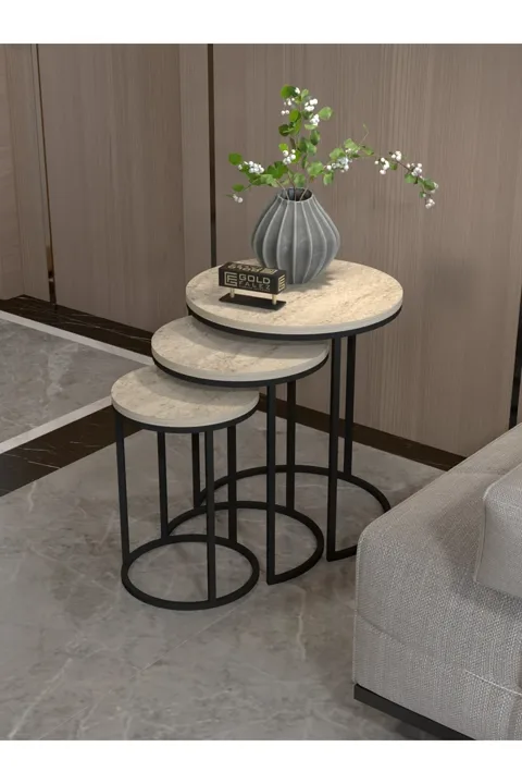 C 3-Piece Round Nesting Table Set - Ecru