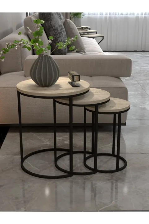 C 3-Piece Round Nesting Table Set - Ecru