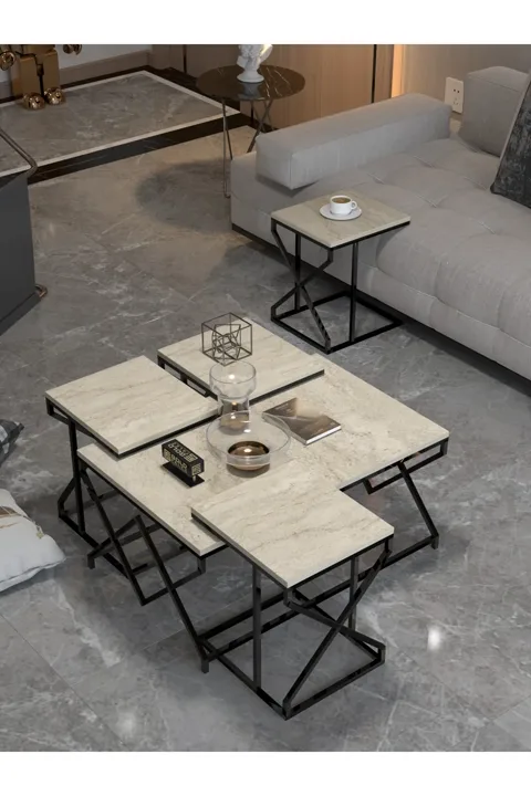 V Lux 5-Piece Coffee & Nesting Table Set - Beige