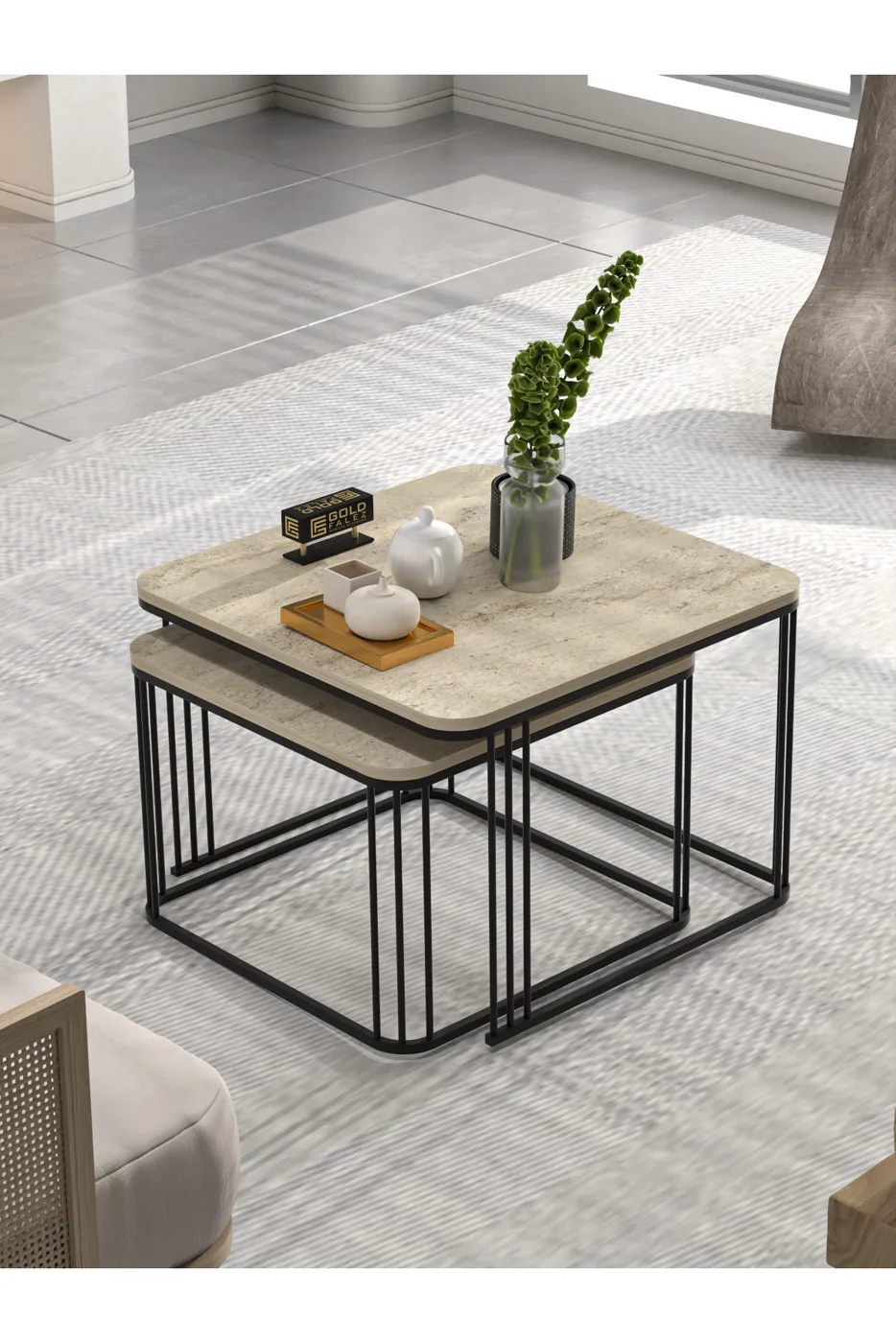 Alize 2-Piece Square Coffee Table - Beige