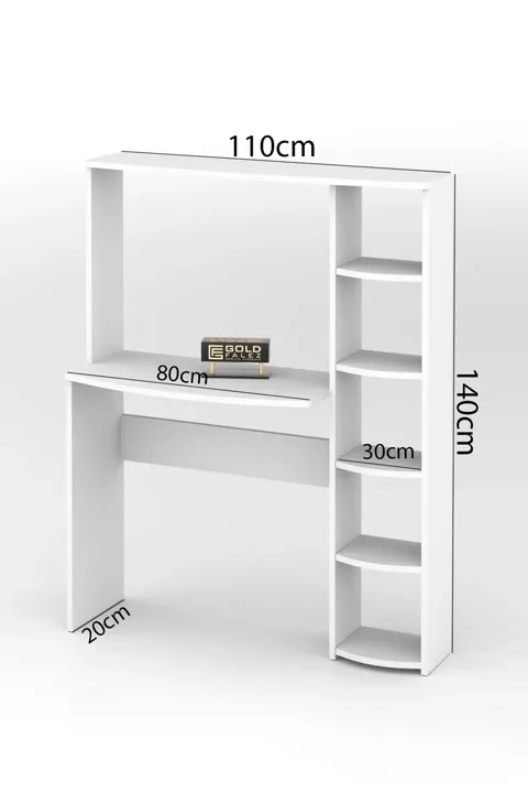 5-Piece Desk with Bookcase - White