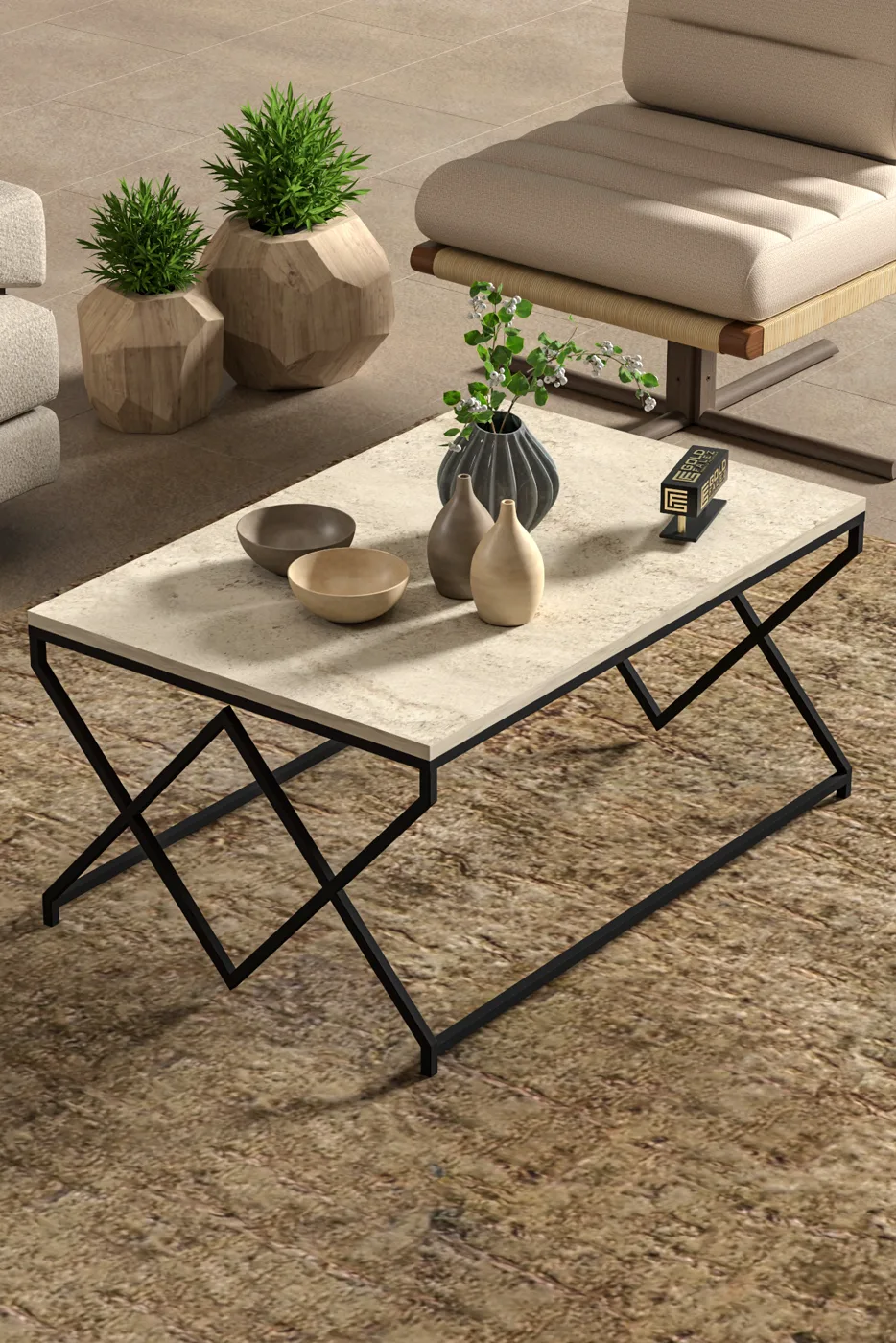 V Lux Square Coffee Table - Beige