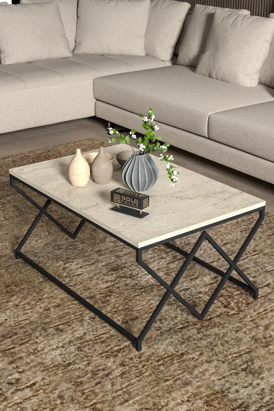 V Lux Square Coffee Table - Beige