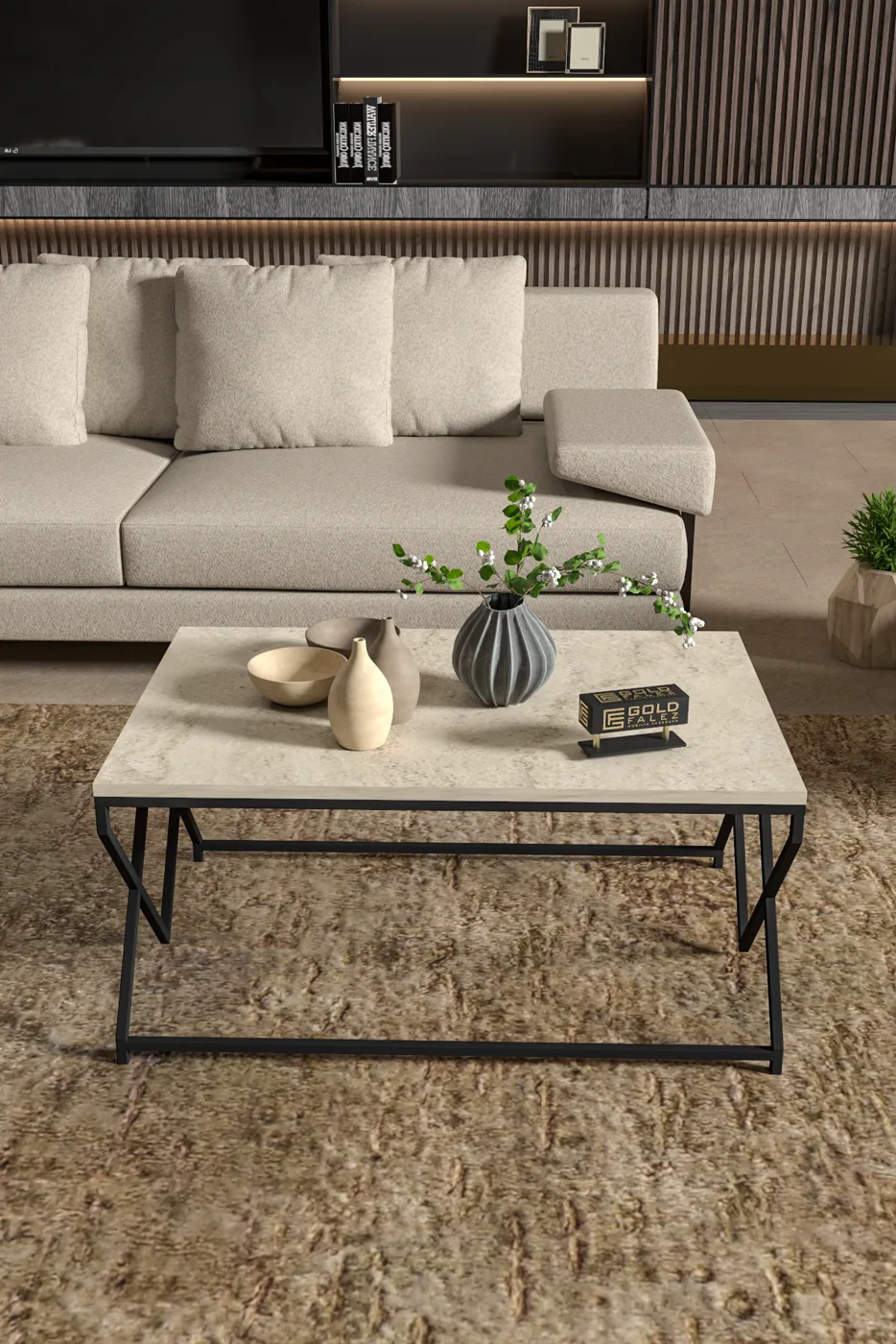 V Lux Square Coffee Table - Beige