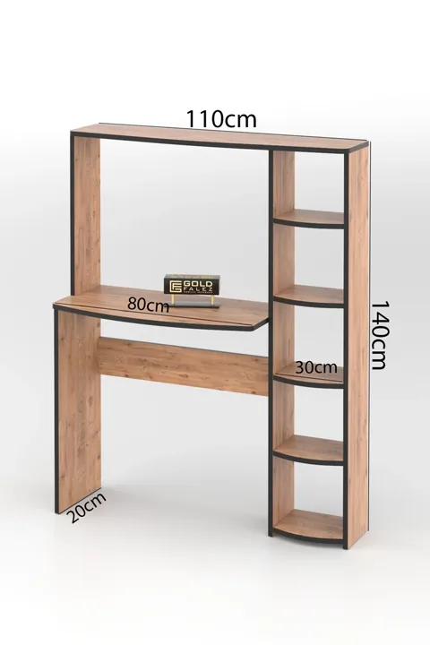 5-Piece Desk with Bookcase - Brown