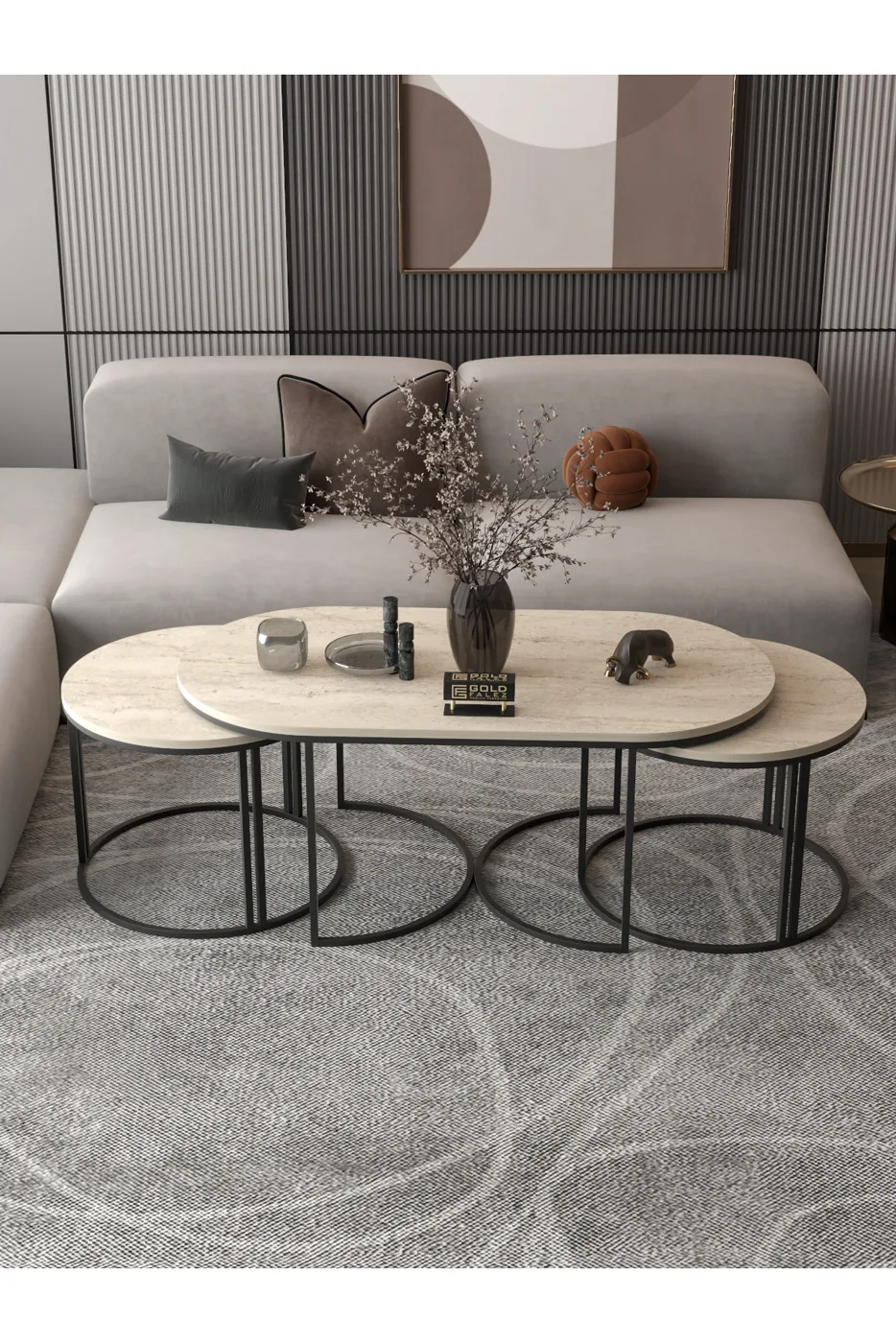 Dolunay Coffee & Side Table Set - Beige