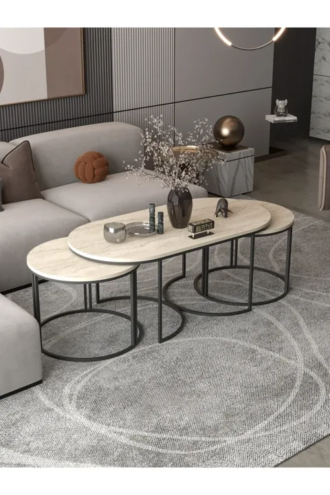 Dolunay Coffee & Side Table Set - Beige