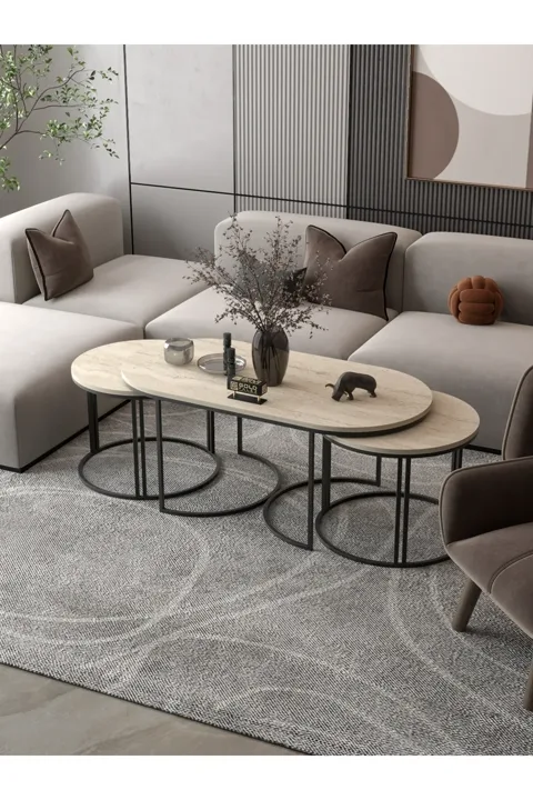 Dolunay Coffee & Side Table Set - Beige