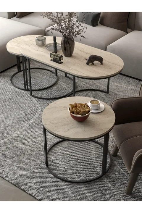 Dolunay Coffee & Side Table Set - Beige