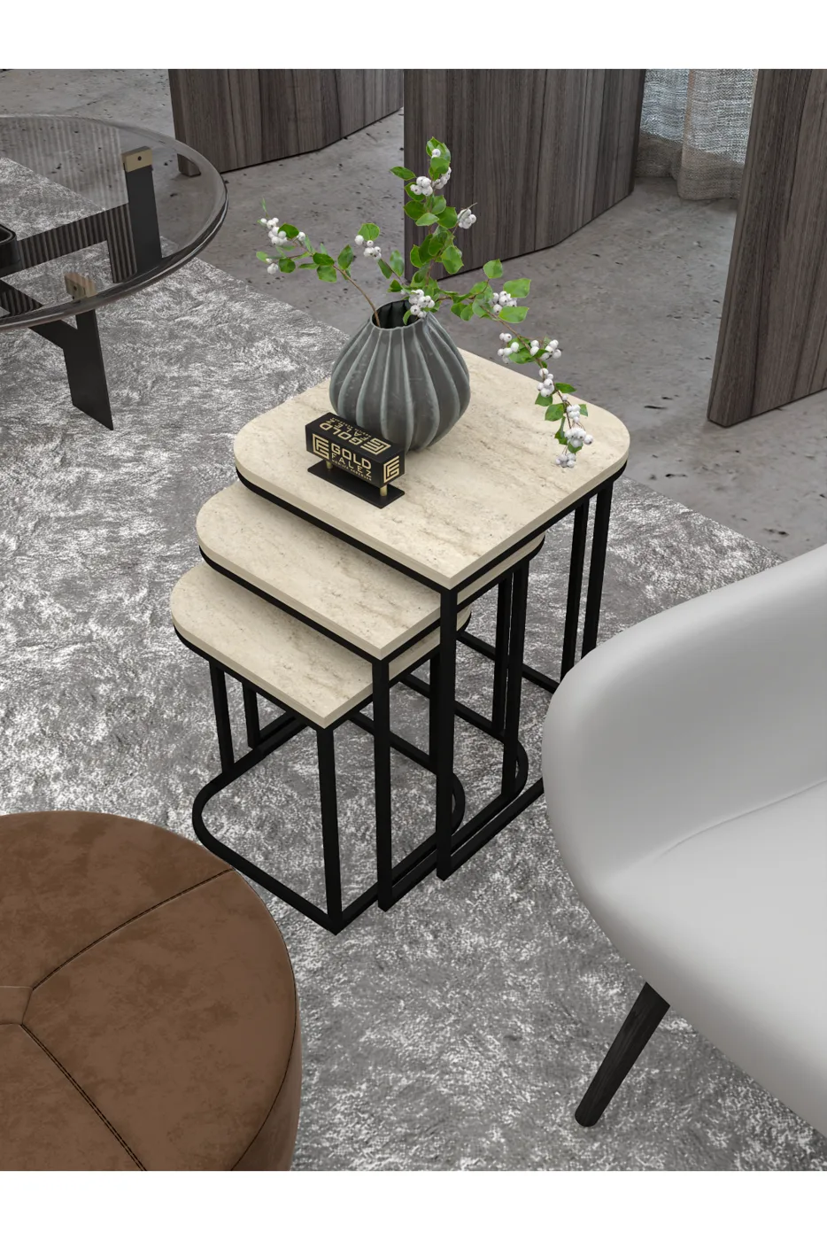 Damla 3-Piece Rectangular Nesting Table Set - Beige