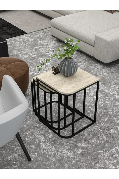 Damla 3-Piece Rectangular Nesting Table Set - Beige