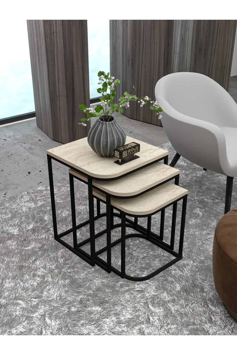 Damla ensemble de 3 tables gigognes rectangulaires - beige