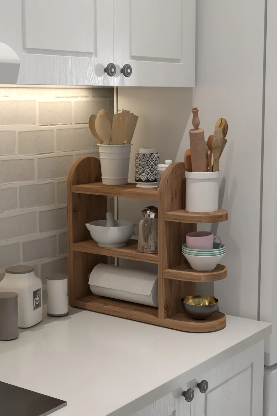 Compact Kitchen Shelf, Spice Rack & Napkin Holder - Brown
