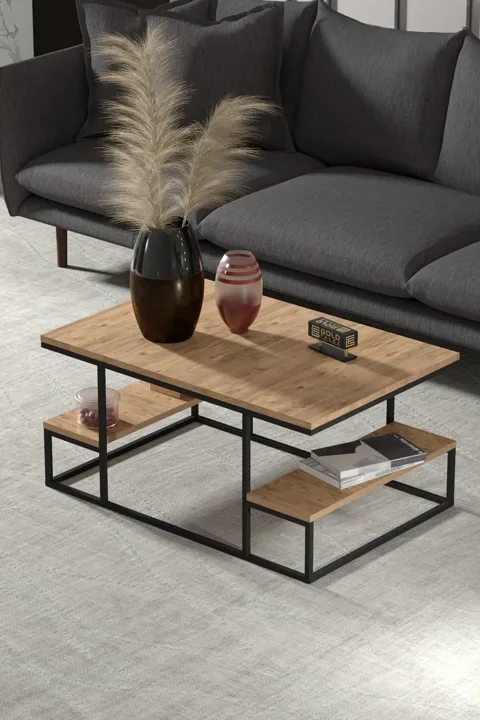 Coffee Table with Shelves - Brown