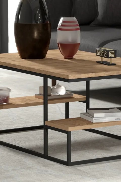 Coffee Table with Shelves - Brown
