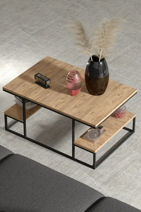 Coffee Table with Shelves - Brown
