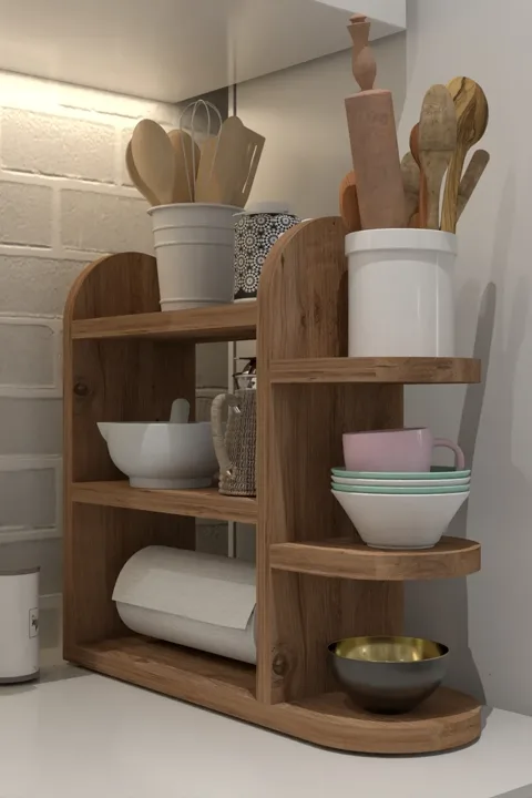 Multi-Purpose Kitchen Shelf, Spice Rack & Napkin Holder - Brown
