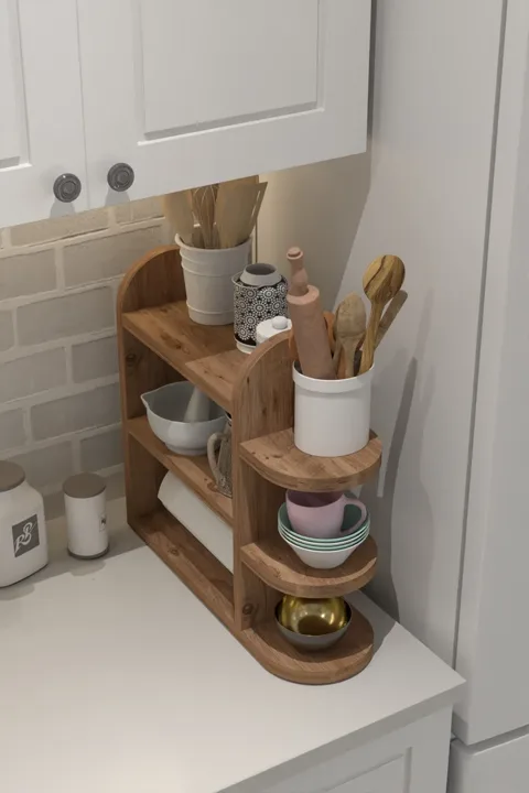 Multi-Purpose Kitchen Shelf, Spice Rack & Napkin Holder - Brown