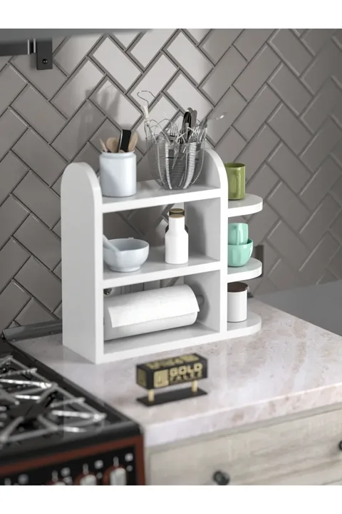 Multi-Purpose Kitchen Shelf, Spice Rack & Napkin Holder - White