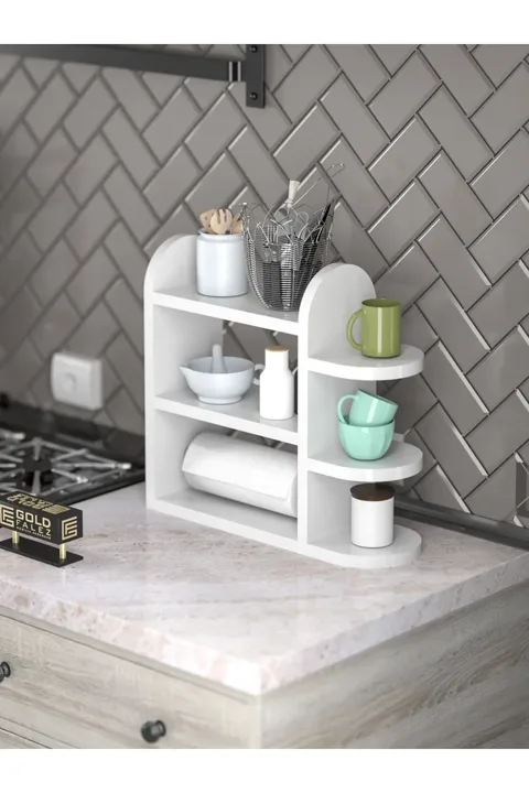 Multi-Purpose Kitchen Shelf, Spice Rack & Napkin Holder - White