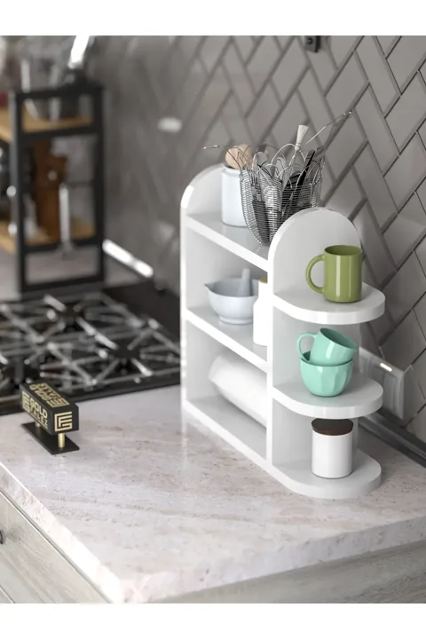 Multi-Purpose Kitchen Shelf, Spice Rack & Napkin Holder - White