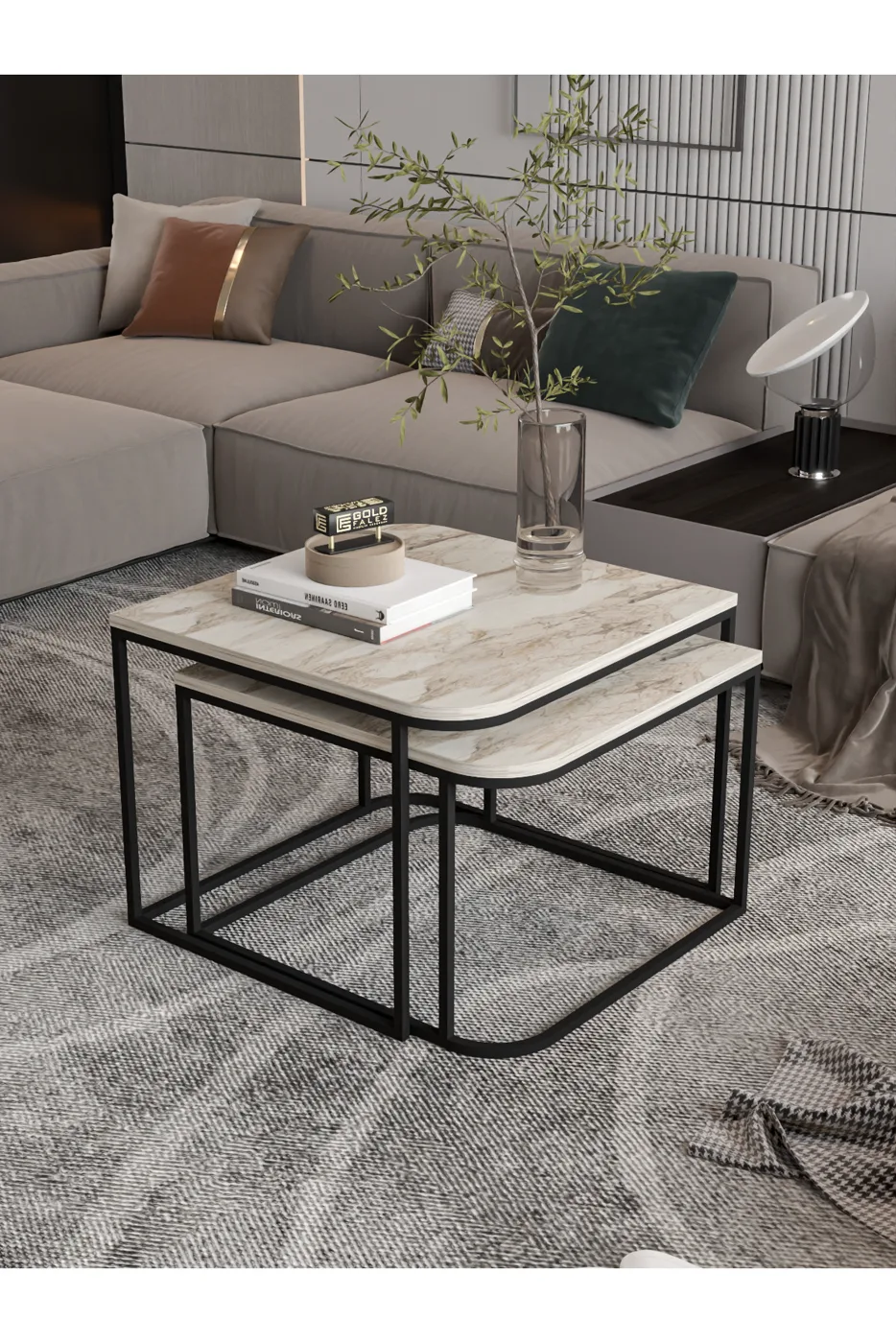 Damla 2-Piece Square Coffee Table - Ecru