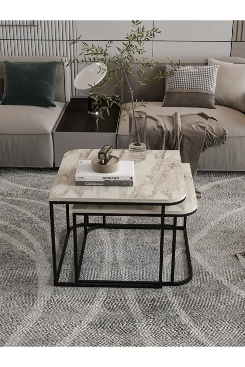 Damla 2-Piece Square Coffee Table - Ecru