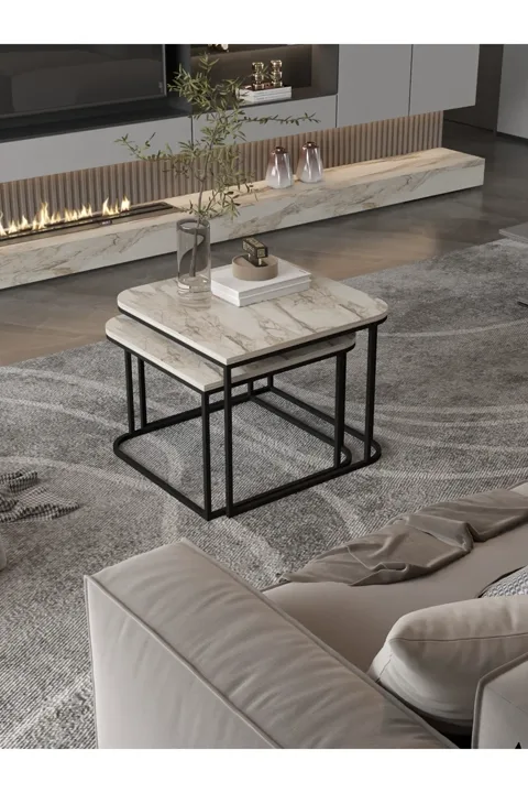Damla 2-Piece Square Coffee Table - Ecru