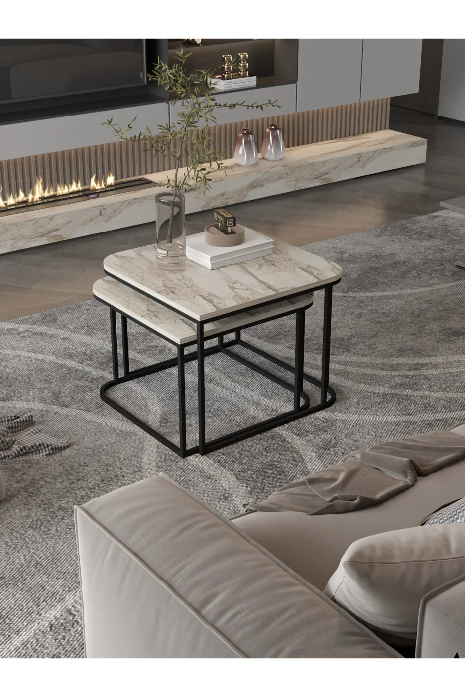 Damla table basse carrée 2 pièces - écru
