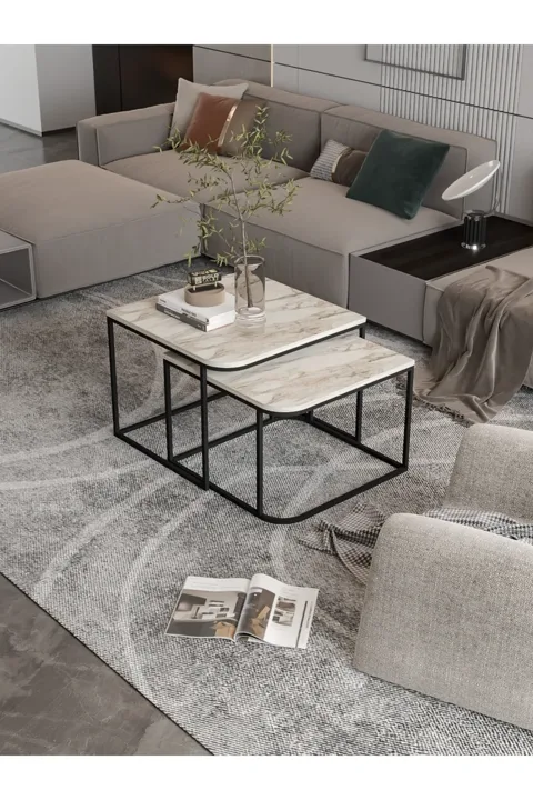 Damla 2-Piece Square Coffee Table - Ecru