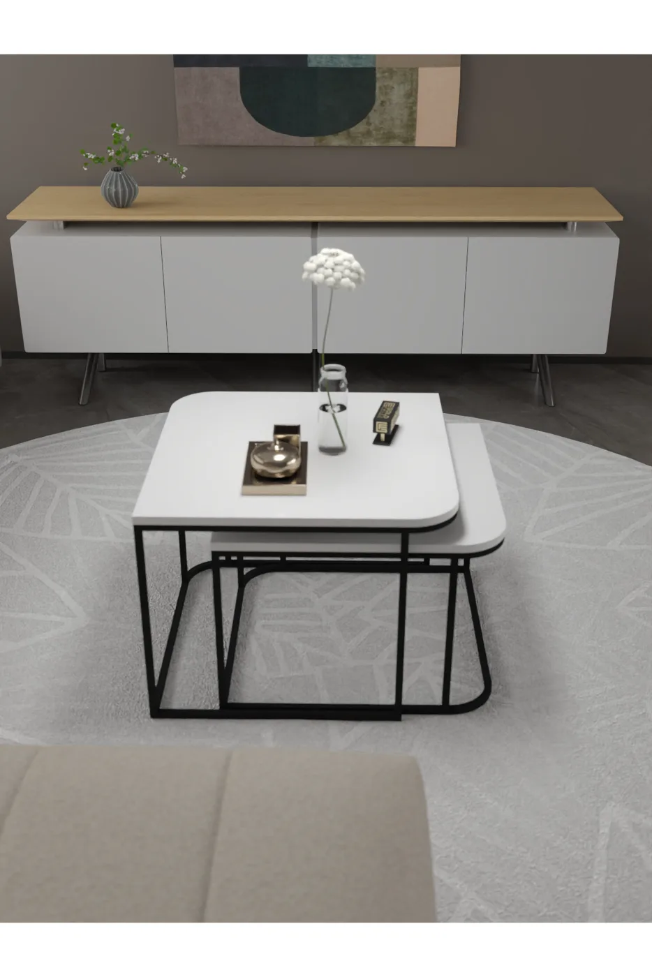 Damla 2-Piece Square Coffee Table - White