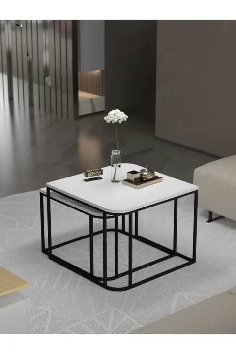 Damla 2-Piece Square Coffee Table - White