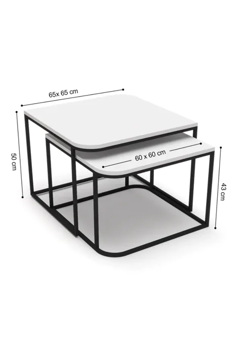 Damla 2-Piece Square Coffee Table - White