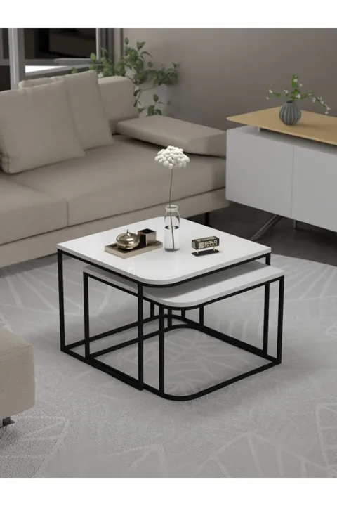 Damla 2-Piece Square Coffee Table - White